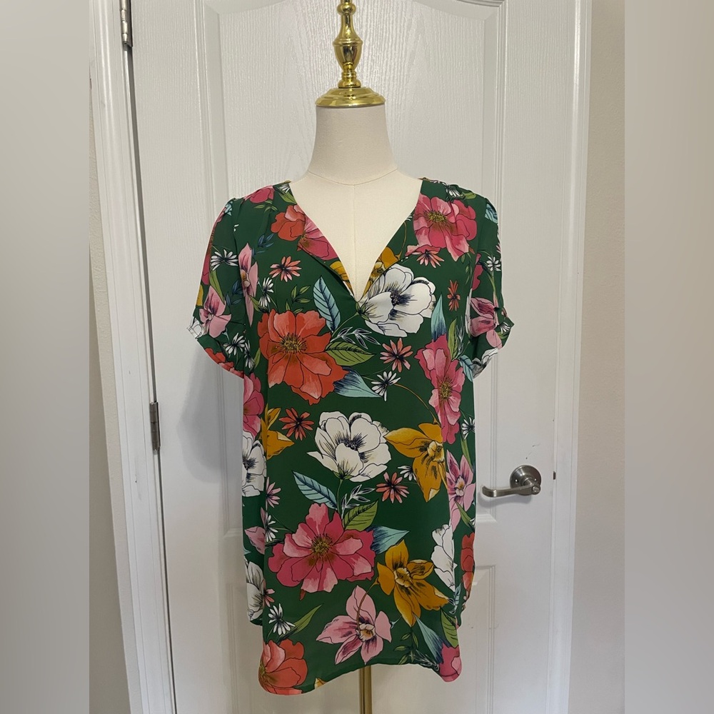 DR2 Orange and Pink Flutter Sleeve Polo Blouse